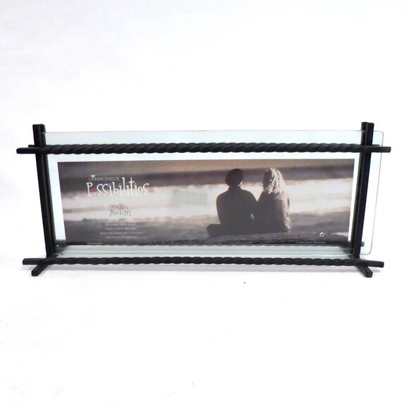 NEW PANORAMIC PHOTO FRAME TWISTED BLACK METAL & GLASS DECORATIVE PHOTO FRAME - Picture 1 of 13